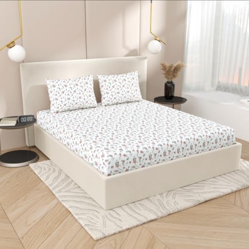 Plumora Double Bed Cotton Bedsheet Queen Size 90x100, 100% Pure Cotton Bed Sheet with 2 Pillow Covers, 240 TC Soft Breathable Floral Design – (Orange Floral) - Image 3