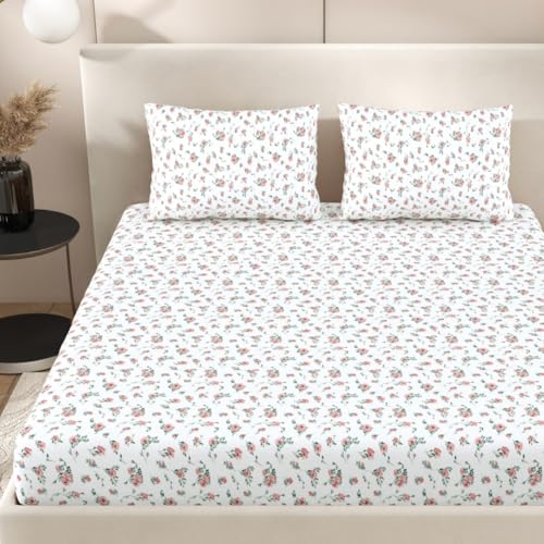 Plumora Double Bed Cotton Bedsheet Queen Size 90x100, 100% Pure Cotton Bed Sheet with 2 Pillow Covers, 240 TC Soft Breathable Floral Design – (Orange Floral) - Image 2