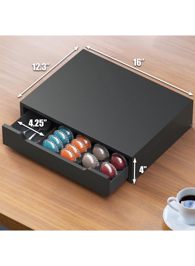 Deco Brothers Vertuoline Pod Holder Drawer with Adjustable Divider, Compatible with Nespresso 40 Small or 20 Large Capsules Coffee Bar Station, Wood Top Stand with Side Storage for Accessories, Black - Image 3