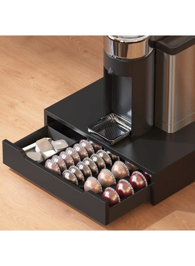 Deco Brothers Vertuoline Pod Holder Drawer with Adjustable Divider, Compatible with Nespresso 40 Small or 20 Large Capsules Coffee Bar Station, Wood Top Stand with Side Storage for Accessories, Black - Image 1