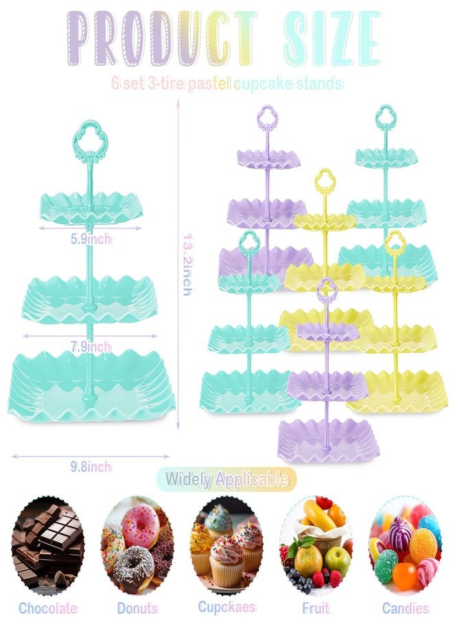 Yaomiao 6 Set 3 Tier Plastic Cupcake Stand Macaron Color Dessert Cup Cake Holder Tower Reusable Tiered Serving Tray Cakes Fruit Candy Display Tower for Wedding Birthday Tea Party Baby Shower (Square) - Image 3