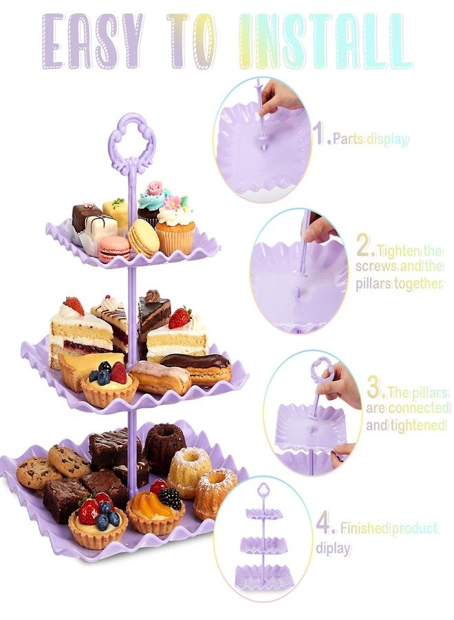 Yaomiao 6 Set 3 Tier Plastic Cupcake Stand Macaron Color Dessert Cup Cake Holder Tower Reusable Tiered Serving Tray Cakes Fruit Candy Display Tower for Wedding Birthday Tea Party Baby Shower (Square) - Image 2