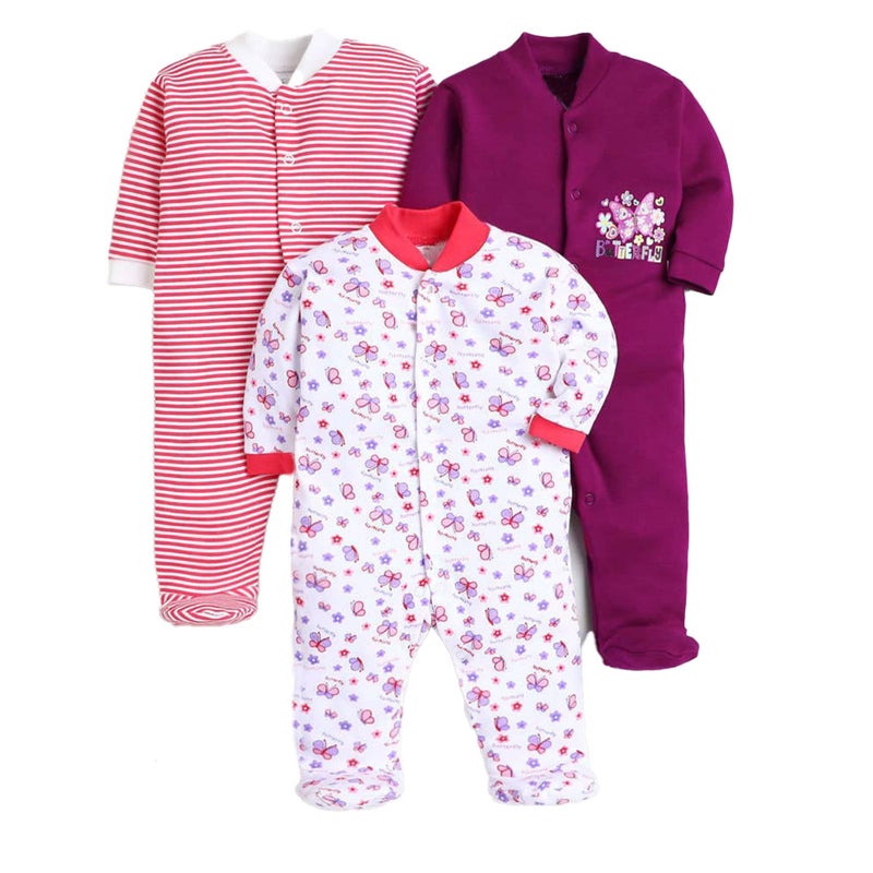 EIO 100% Cotton Baby Rompers Sleepsuits Jumpsuits Night Suits for Newborn Baby Boys & Girls | Soft Infant Bodysuit | Pack of 3 Kids Rompers - Image 5