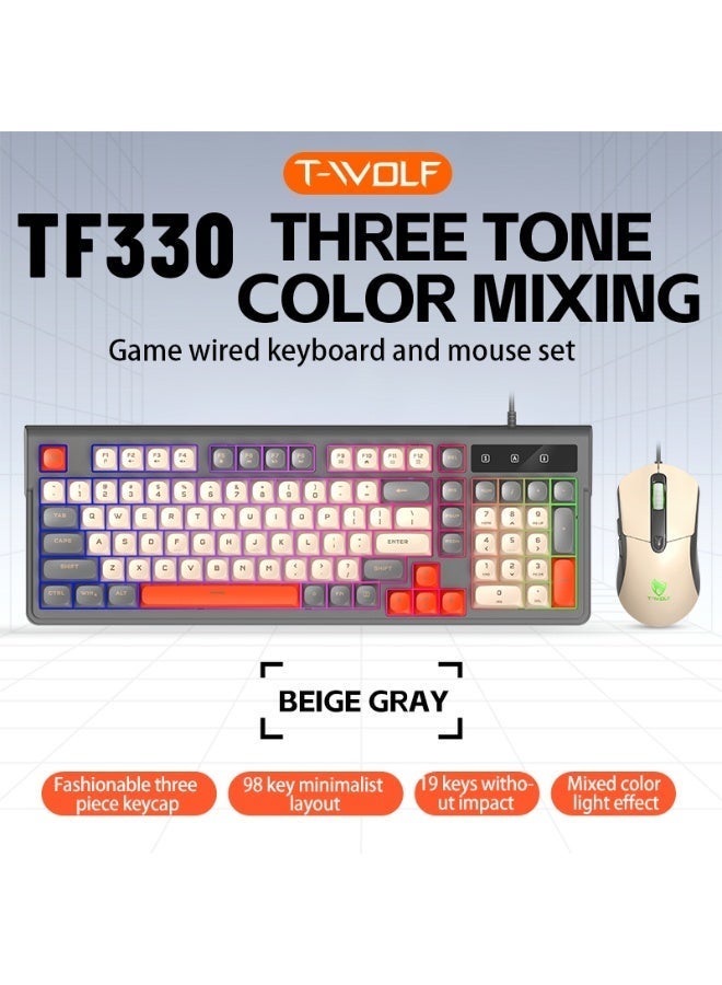 TWOLF TF330 98 Keys Mix Colors Wired Gaming Mouse Keyboard Combination Backlit Gaming Keyboard Mixed Color Backlit 7200DPI Mouse - Image 1