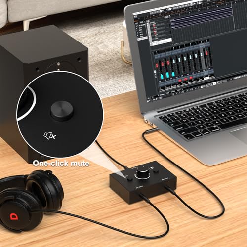 Dingsun 3.5mm Audio Switch, Stereo Audio Selector Box Passive Speaker Headphone Manual Selector with Volume Control (1 in-2 Out/ 2 in-1 Out) - Image 5