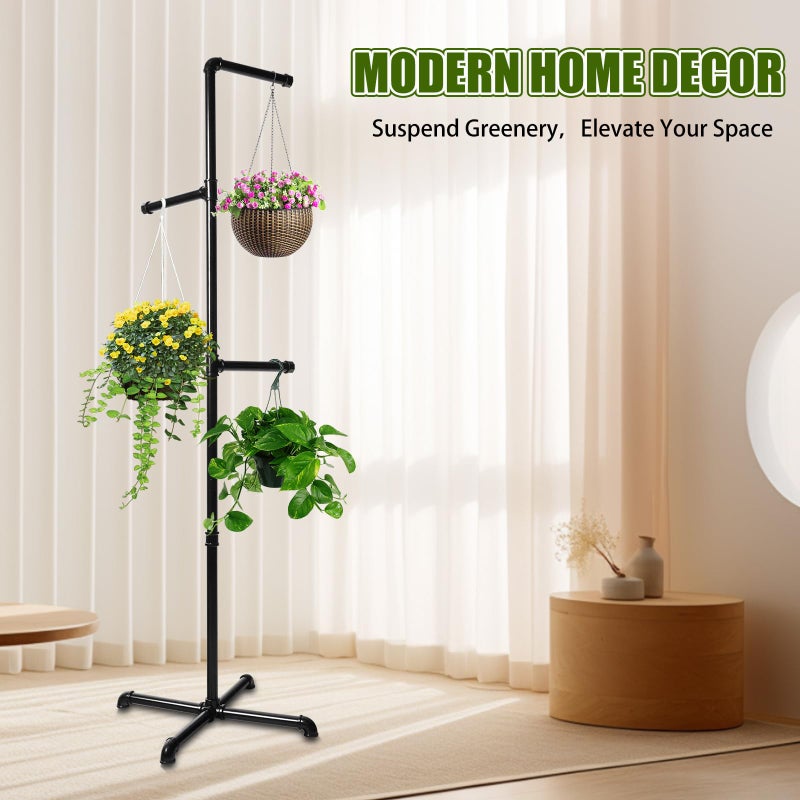 Chloraeon Hanging Plant Stand, Plant Hanger Indoor, Corner Hanging Plant Stand, Black Metal Holder for Bedroom, Living Room, Garden, Balcony - Image 5