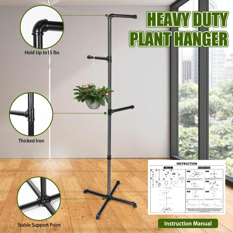 Chloraeon Hanging Plant Stand, Plant Hanger Indoor, Corner Hanging Plant Stand, Black Metal Holder for Bedroom, Living Room, Garden, Balcony - Image 3