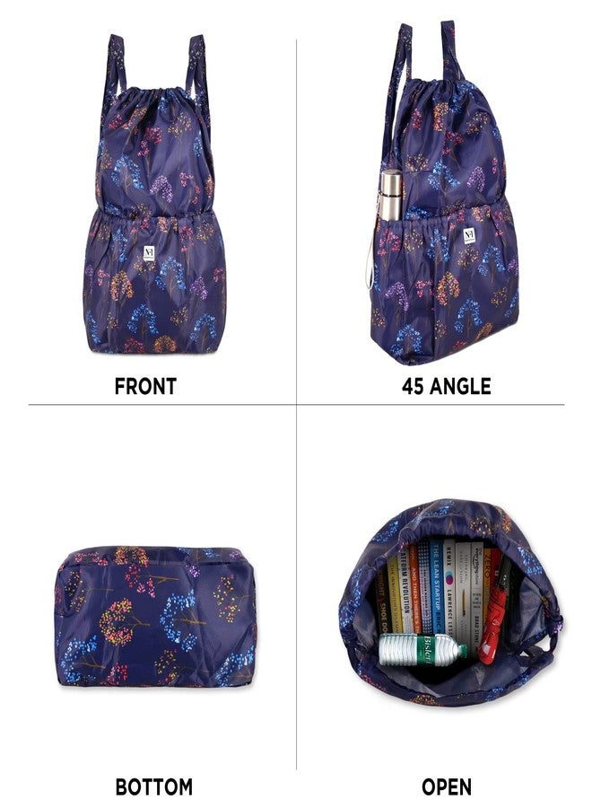 NFI essentials Floral Print Drawstring Backpack for Women Foldable Sport Bag Sackpack Nylon for Gym College Yoga Shopping - Image 3