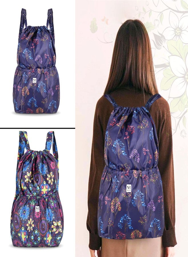NFI essentials Floral Print Drawstring Backpack for Women Foldable Sport Bag Sackpack Nylon for Gym College Yoga Shopping - Image 5