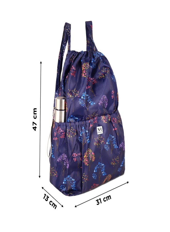 NFI essentials Floral Print Drawstring Backpack for Women Foldable Sport Bag Sackpack Nylon for Gym College Yoga Shopping - Image 4