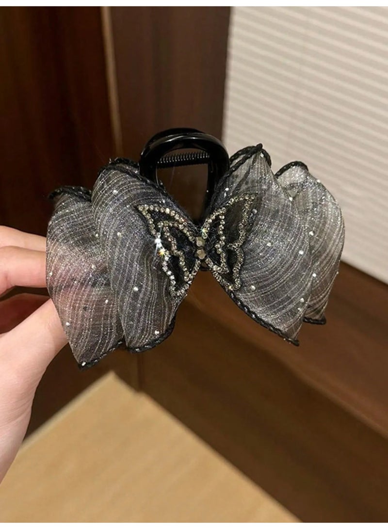 Hair Clip with Bow Design Adorned with Sparkling Crystals in a Cute Butterfly Shape — Adds a Feminine and Charming Touch to Your Hairstyle - Image 1
