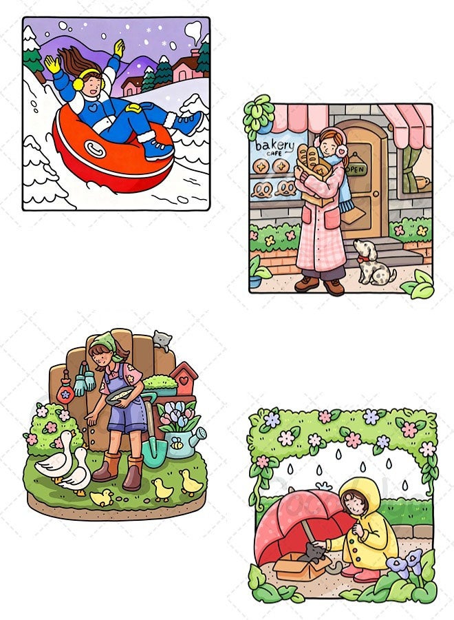 Girl's Moment: A Stress Relief Coloring Book for Adults and Teens, featuring 40 pages of relaxing cubbyhole designs and a whimsical animated cover. Perfect for teens and adults, it's an ideal way to relieve stress and express art. It also makes a great gift for Valentine's Day, Ramadan, birthdays, and more. - Image 4