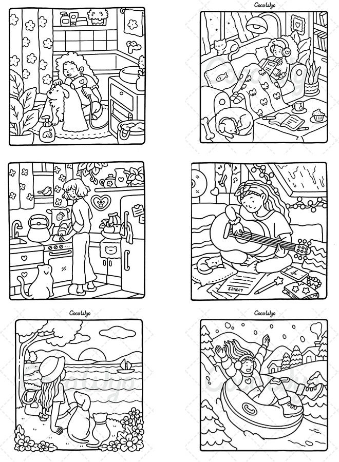 Girl's Moment: A Stress Relief Coloring Book for Adults and Teens, featuring 40 pages of relaxing cubbyhole designs and a whimsical animated cover. Perfect for teens and adults, it's an ideal way to relieve stress and express art. It also makes a great gift for Valentine's Day, Ramadan, birthdays, and more. - Image 5