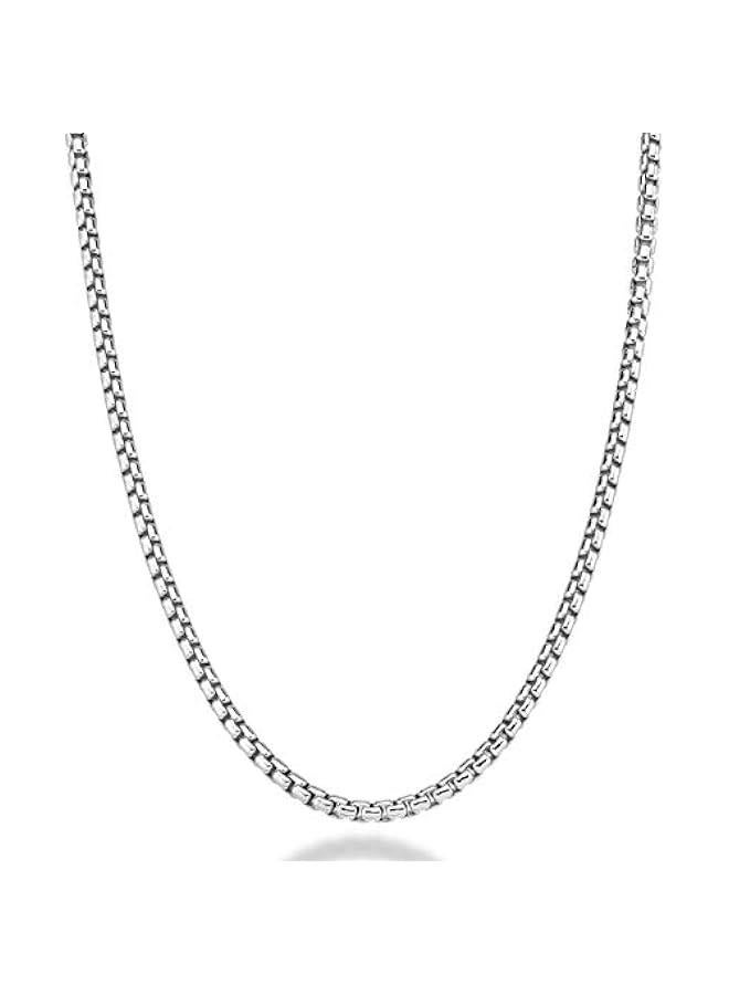 Arabest Solid 925 Sterling Silver Italian 3.5mm Square Link Round Box Chain Necklace for Women Men, Made in Italy - Image 1