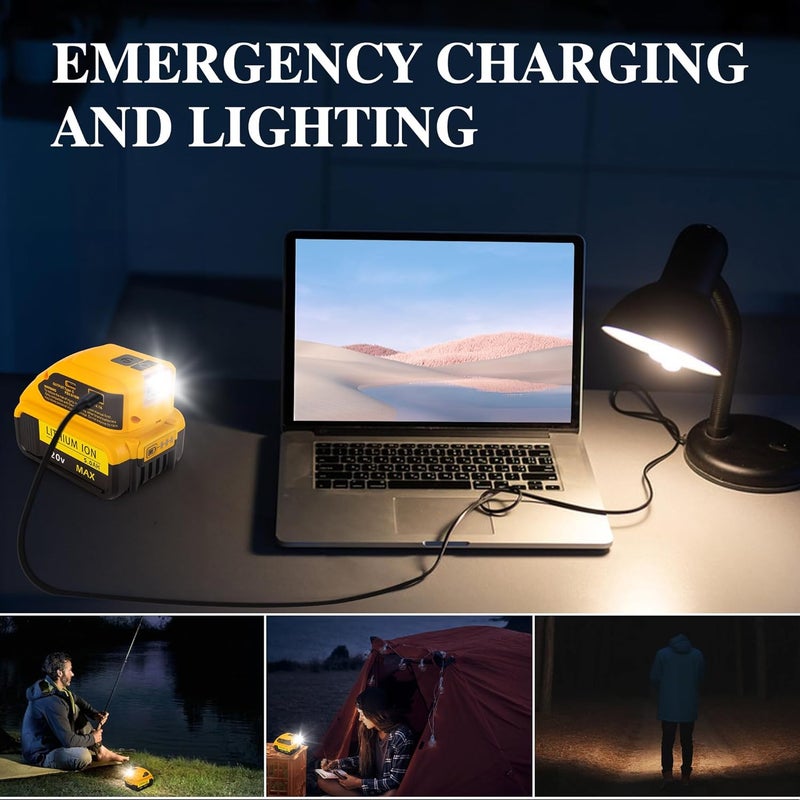 RETRUE محول شاحن USB للبطارية لبطارية DeWalt 20V MAX، محول طاقة مولد مع شاحن USB من النوع C وإضاءة LED للعمل والتخييم والسفر بالمركبات الترفيهية، الأداة فقط - Image 4