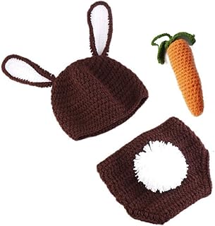 BxuanW BxuanW Newborn Easter Outfit Boy Photography Props Baby Bunny Handmade Crochet Rabbit Set Knit Hat Diaper Carrot Set - Image 1