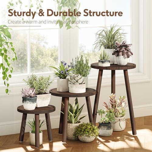 Uneedem Plant Stand Indoor - 3-Pack Taller Single Wood Plant Stand for 6-12 Inch Pots, Mid-Century Modern Plants Stool for Large Plants, Small Round Wooden Planter Table for Living Room, Balcony - Image 5