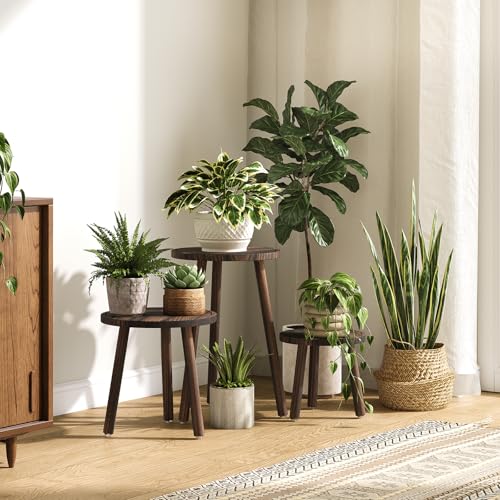 Uneedem Plant Stand Indoor - 3-Pack Taller Single Wood Plant Stand for 6-12 Inch Pots, Mid-Century Modern Plants Stool for Large Plants, Small Round Wooden Planter Table for Living Room, Balcony - Image 2