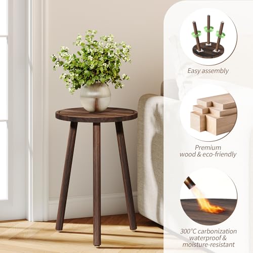 Uneedem Plant Stand Indoor - 3-Pack Taller Single Wood Plant Stand for 6-12 Inch Pots, Mid-Century Modern Plants Stool for Large Plants, Small Round Wooden Planter Table for Living Room, Balcony - Image 4