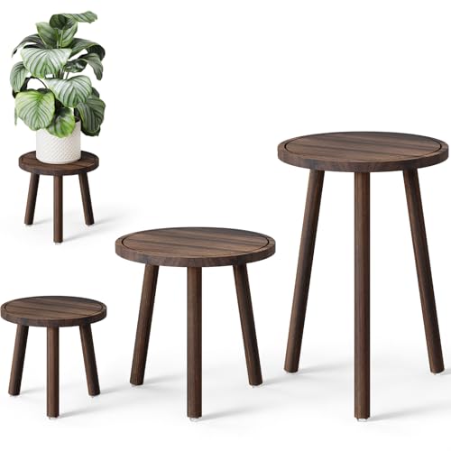 Uneedem Plant Stand Indoor - 3-Pack Taller Single Wood Plant Stand for 6-12 Inch Pots, Mid-Century Modern Plants Stool for Large Plants, Small Round Wooden Planter Table for Living Room, Balcony - Image 1