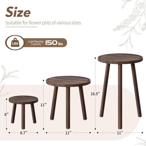 Uneedem Plant Stand Indoor - 3-Pack Taller Single Wood Plant Stand for 6-12 Inch Pots, Mid-Century Modern Plants Stool for Large Plants, Small Round Wooden Planter Table for Living Room, Balcony - Image 3
