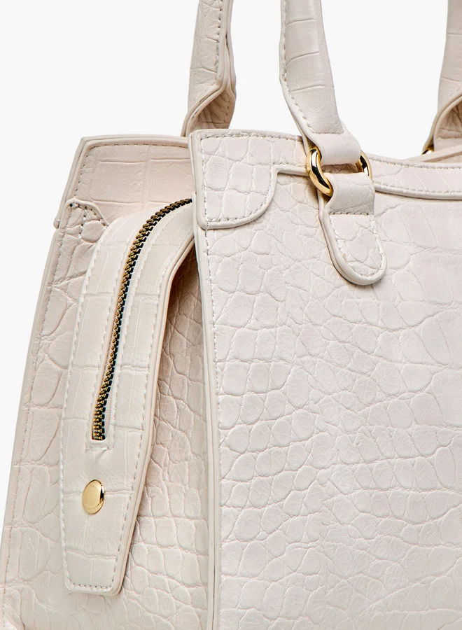 Flora Bella By Shoexpress Textured Tote Bag with Detachable Strap and Zip Closure
