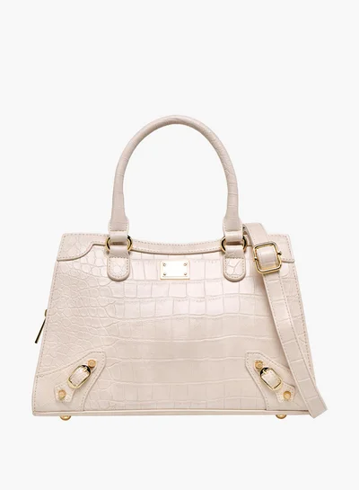 Flora Bella By Shoexpress Textured Tote Bag with Detachable Strap and Zip Closure
