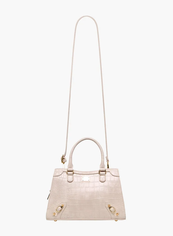 Flora Bella By Shoexpress Textured Tote Bag with Detachable Strap and Zip Closure