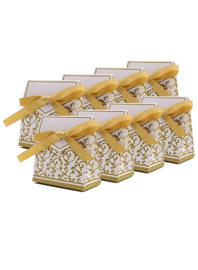 Wedding and baby shower gift boxes with ribbons, gold color cardboard, 50 pieces - Image 1