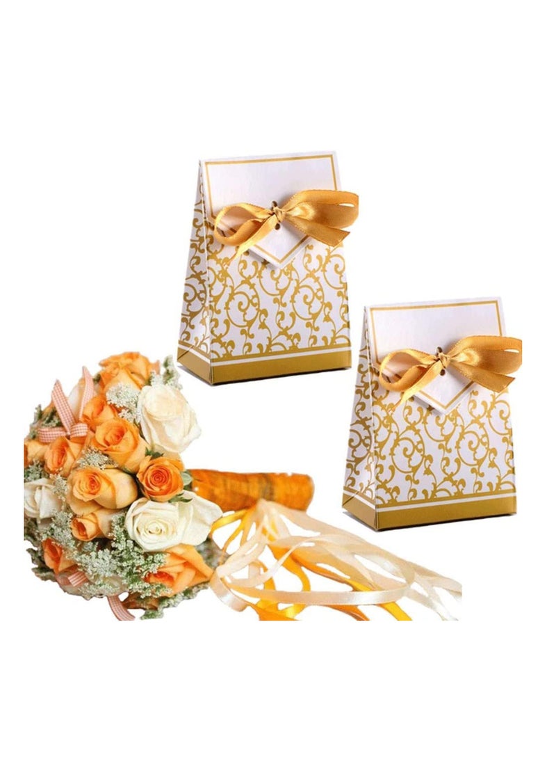 Wedding and baby shower gift boxes with ribbons, gold color cardboard, 50 pieces - Image 2