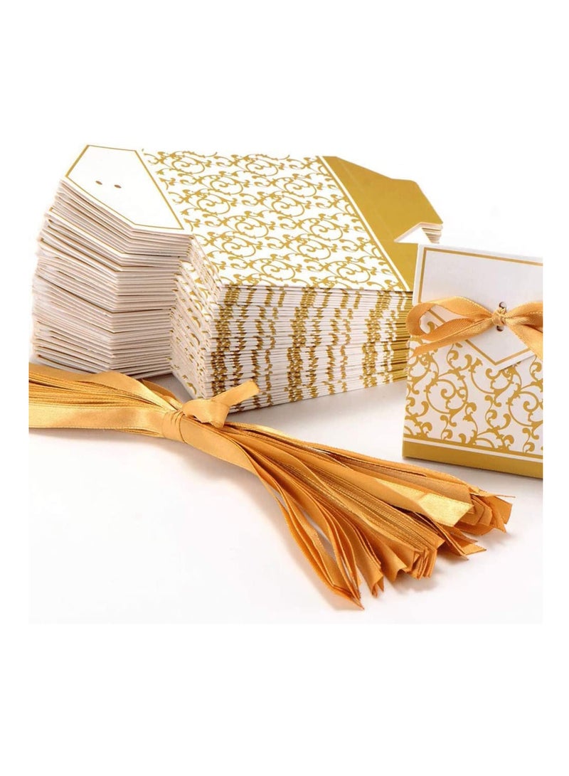 Wedding and baby shower gift boxes with ribbons, gold color cardboard, 50 pieces - Image 4