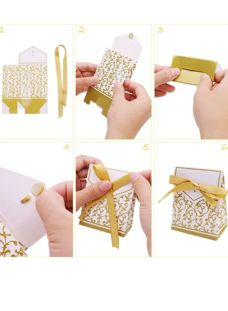 Wedding and baby shower gift boxes with ribbons, gold color cardboard, 50 pieces - Image 5