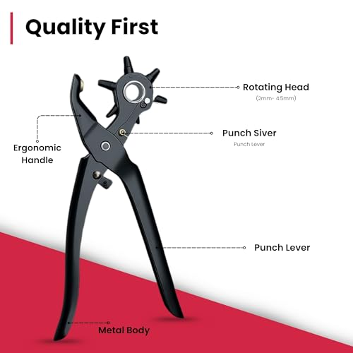 Caneuf Revolving Leather Belt Hole Punch Plier | Multi-Tool Manual Punch Maker for Belts, Watch Bands, Bags, Dog Collars, Holes Punching Machine - Image 3