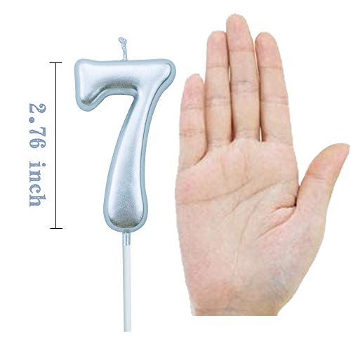 XNOVA 7th Birthday Candle Seven Years Silvery Happy Birthday Number 7 Candles for Cake Topper Decoration for Party Kids Adults Numeral 70 47 27 37 77 75 - Image 2