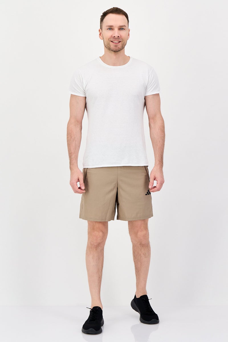 Adidas Men Sportswear Fit Drawstring 7 Inseam Training Shorts, Taupe - Image 3