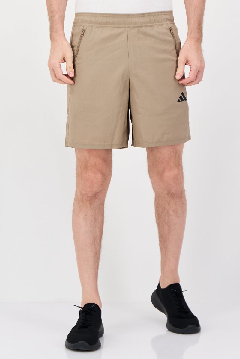 Adidas Men Sportswear Fit Drawstring 7 Inseam Training Shorts, Taupe - Image 1