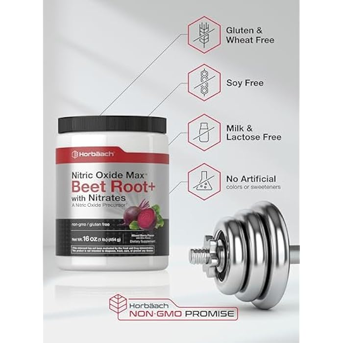 Horbäach Horbaach Nitric Oxide Powder | 16 oz | Supplement for Men & Women | with Beet Root & Nitrates | Mixed Berry Flavor | Vegan, Non-GMO & Gluten Free - Image 5