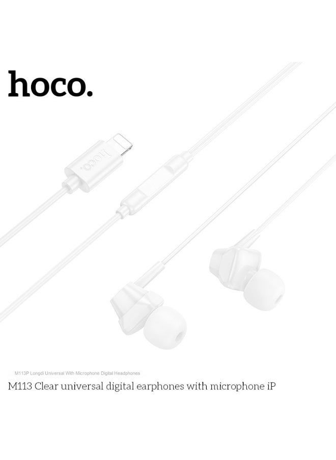 Hoco - Lightning M113 iP Universal Wired Earphones with Microphone - Supports Calls and In-Line Controls for iPhone 7 and Later with Lightning Port - Image 1