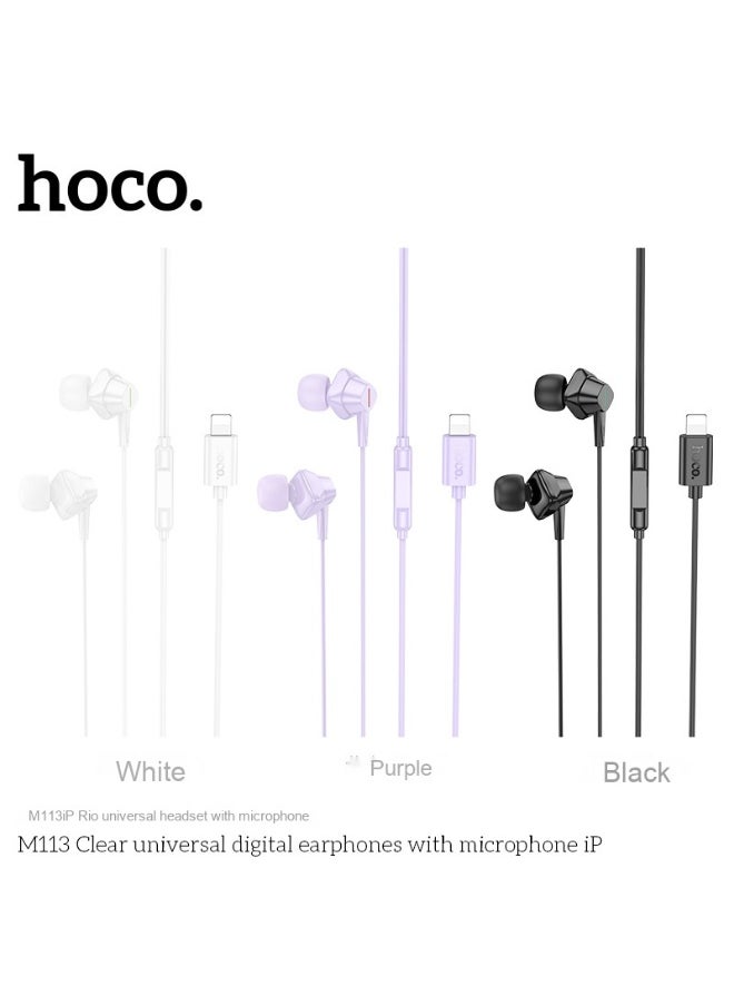 Hoco - Lightning M113 iP Universal Wired Earphones with Microphone - Supports Calls and In-Line Controls for iPhone 7 and Later with Lightning Port - Image 1