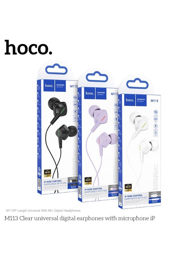 Hoco - Lightning M113 iP Universal Wired Earphones with Microphone - Supports Calls and In-Line Controls for iPhone 7 and Later with Lightning Port - Image 1