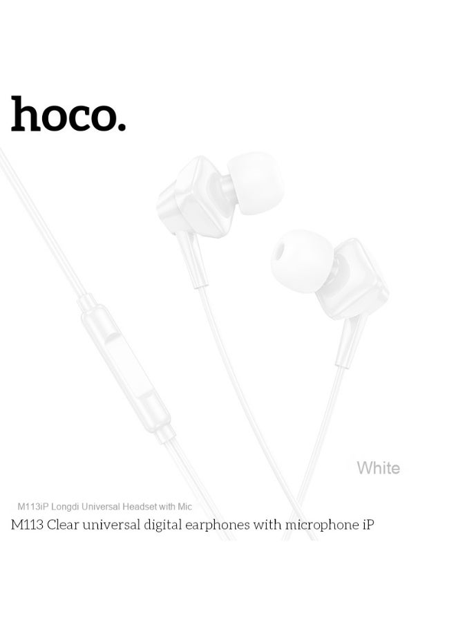 Hoco - Lightning M113 iP Universal Wired Earphones with Microphone - Supports Calls and In-Line Controls for iPhone 7 and Later with Lightning Port - Image 1