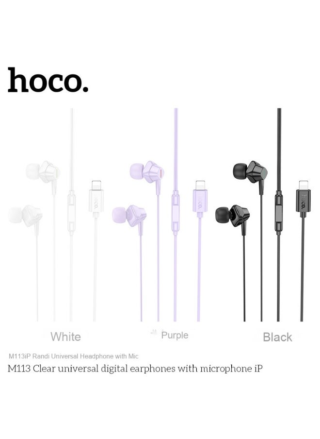 Hoco - Lightning M113 iP Universal Wired Earphones with Microphone - Supports Calls and In-Line Controls for iPhone 7 and Later with Lightning Port - Image 1