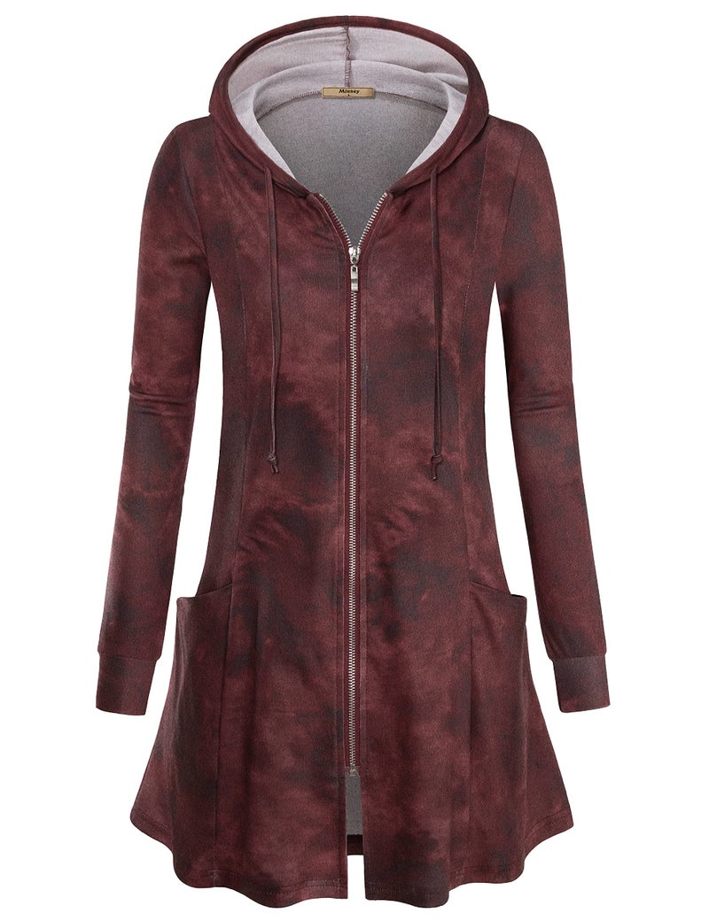 Miusey Sweaters for Women Cardigan Open Front, Ladies Cardigan Sweaters Lightweight Cardigans Burgundy Cardigan Zip Up Hoodie Tie Dye Red XX-Large - Image 2