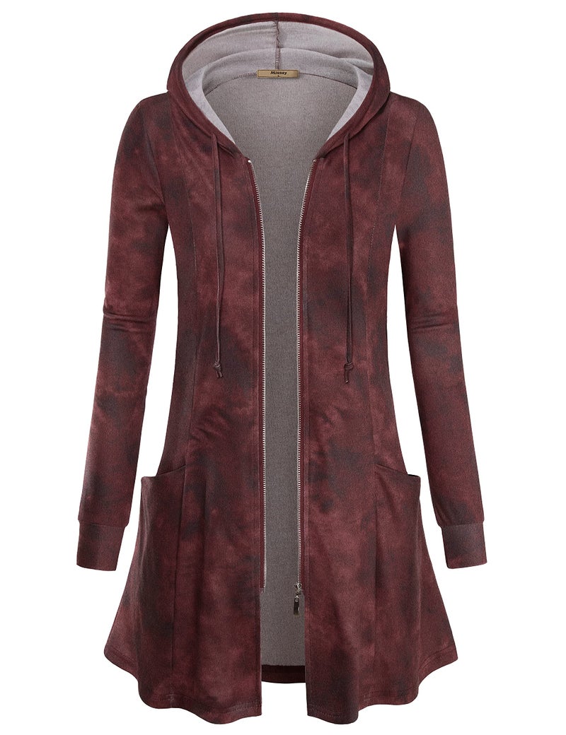 Miusey Sweaters for Women Cardigan Open Front, Ladies Cardigan Sweaters Lightweight Cardigans Burgundy Cardigan Zip Up Hoodie Tie Dye Red XX-Large - Image 1