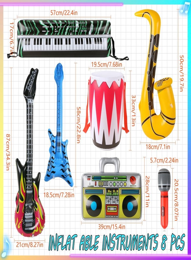 إيفر ماركت مجموعة من 8 قطع من ألعاب نجم الروك القابل للنفخ، صندوق بوم قابل للنفخ، طبل، جيتار، باس، آلة موسيقية، دعائم حفلات الثمانينيات والتسعينيات، ديكورات حفلات عيد الميلاد وأعياد الميلاد وكرنفال الروك أند رول - Image 2