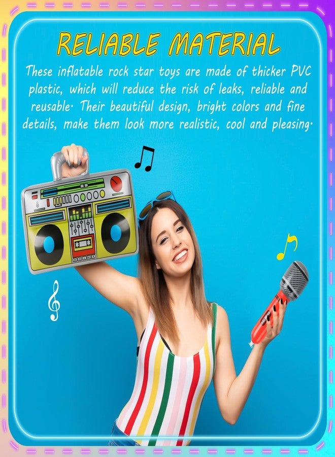 إيفر ماركت مجموعة من 8 قطع من ألعاب نجم الروك القابل للنفخ، صندوق بوم قابل للنفخ، طبل، جيتار، باس، آلة موسيقية، دعائم حفلات الثمانينيات والتسعينيات، ديكورات حفلات عيد الميلاد وأعياد الميلاد وكرنفال الروك أند رول - Image 4
