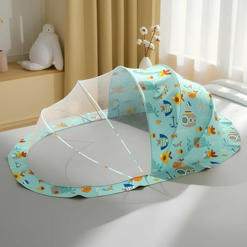 StarAndDaisy 3 in 1 Baby Bedding Set for New Born Baby, Bed Mattress with Mosquito Net & Neck Pillow, Sleeping Nest Travel, Infant Toddler Bed Set Gifts for Baby Boy Girl 0-12 Months (Teddy Print) - Image 1