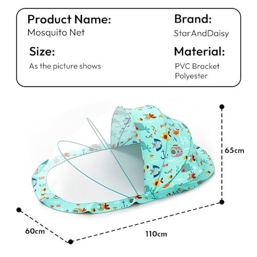 StarAndDaisy 3 in 1 Baby Bedding Set for New Born Baby, Bed Mattress with Mosquito Net & Neck Pillow, Sleeping Nest Travel, Infant Toddler Bed Set Gifts for Baby Boy Girl 0-12 Months (Teddy Print) - Image 2