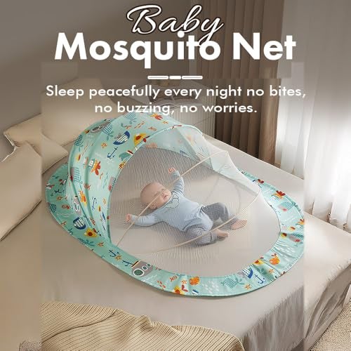 StarAndDaisy 3 in 1 Baby Bedding Set for New Born Baby, Bed Mattress with Mosquito Net & Neck Pillow, Sleeping Nest Travel, Infant Toddler Bed Set Gifts for Baby Boy Girl 0-12 Months (Teddy Print) - Image 3