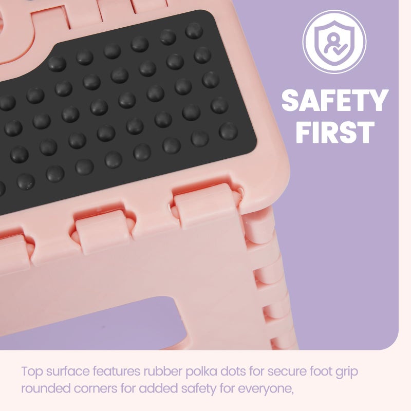 ACSTEP 9 Inch Folding Step Stool 300 LB Capacity Non Slip Foot Stool with Handle Plastic Foldable Step Stools for Kids Stepping Stool for Bathroom Black Small Step Stool (1 PC Pink) - Image 3
